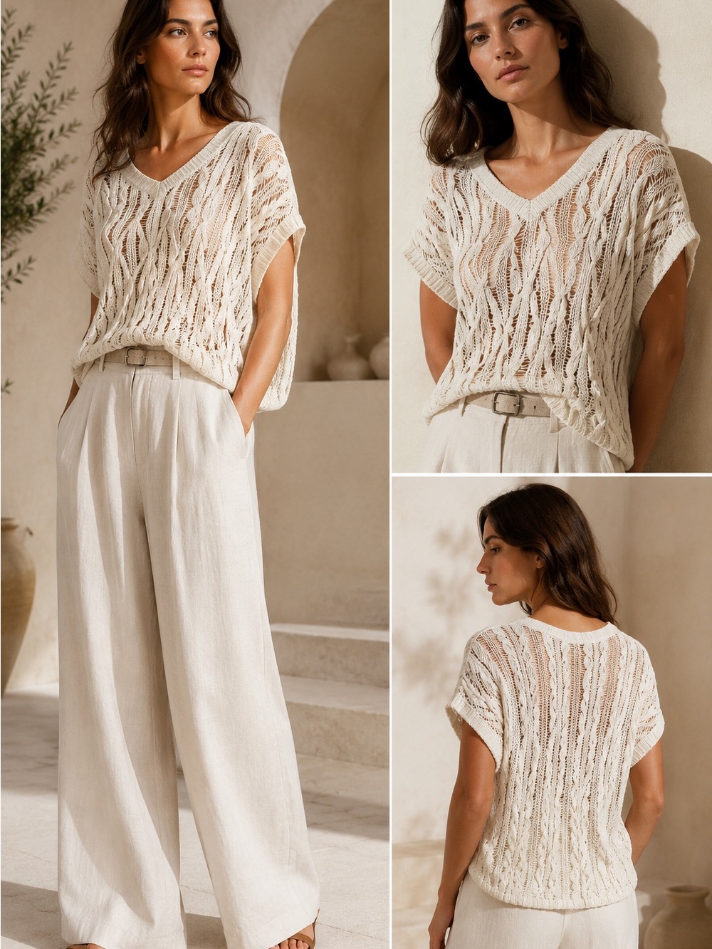 Brunello Cucinelli Open-knit Cable Linen Blend Sweater Top Ivory Sz M new - Picture 2 of 6